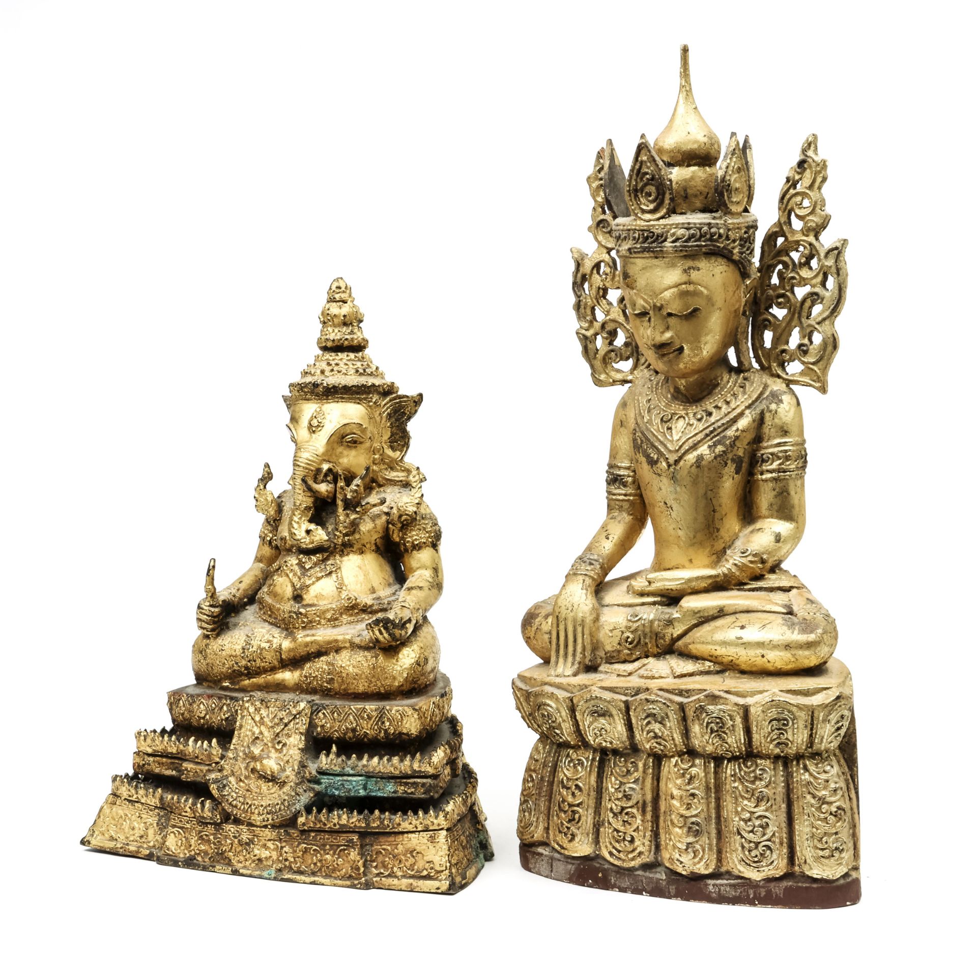 Myanmar, a gilt-wood figure of Buddha, 20th century and Thailand, a Ratnakosin bronze figure of Gane