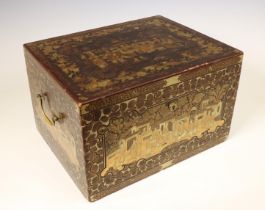 China, export lacquer caddy with pewter liner, 19th century,