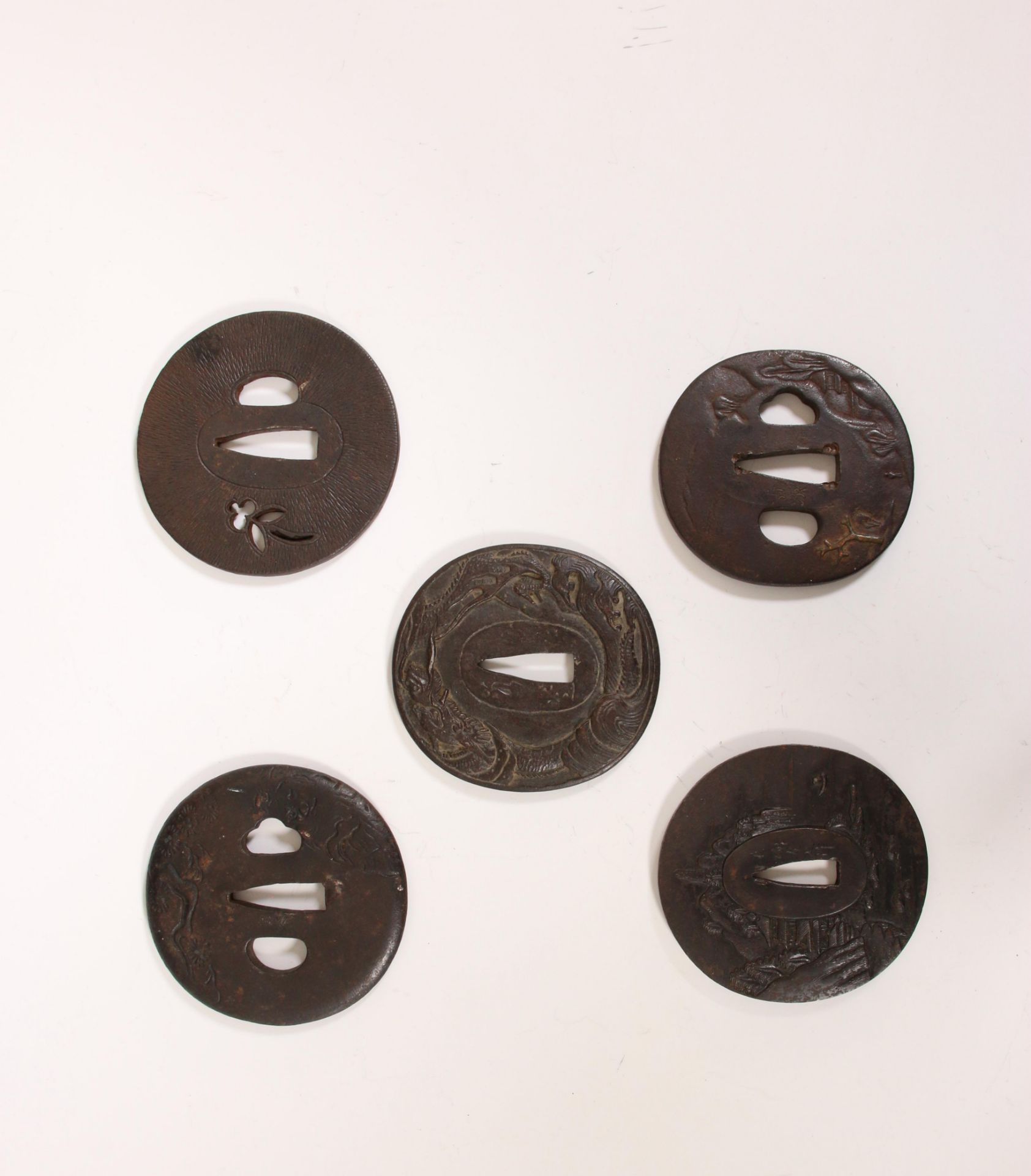 Japan, five iron tsubas, Edo period, (1615-1868);