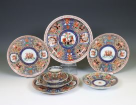 Japan, a collection of polychrome porcelain 'Namban black ship' bowl, 19th century,