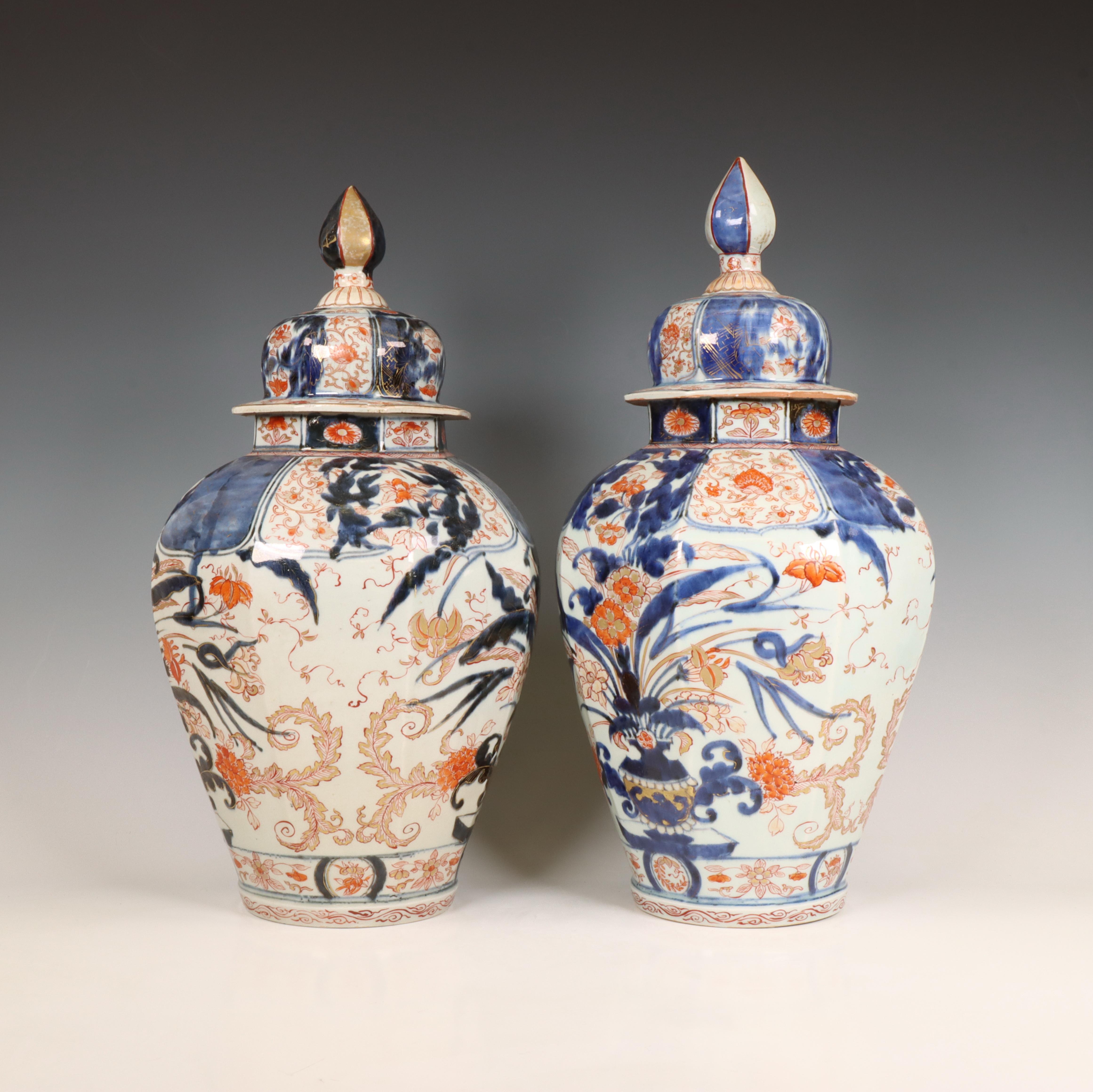 Japan, a pair of octagonal Imari porcelain baluster jars and covers, 17th-18th century, - Image 4 of 6