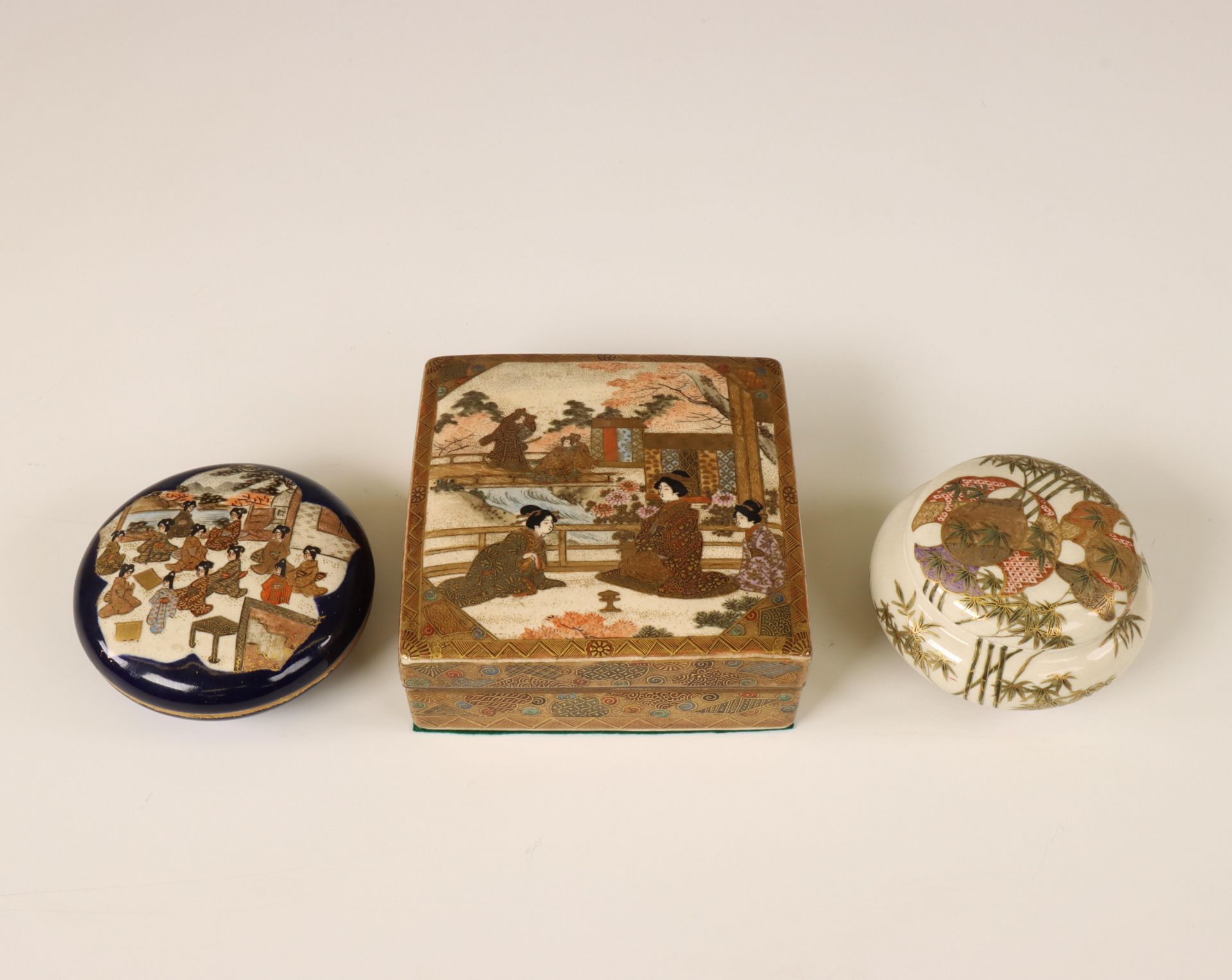 Japan, three various Satsuma porcelain boxes and covers, 19th century,