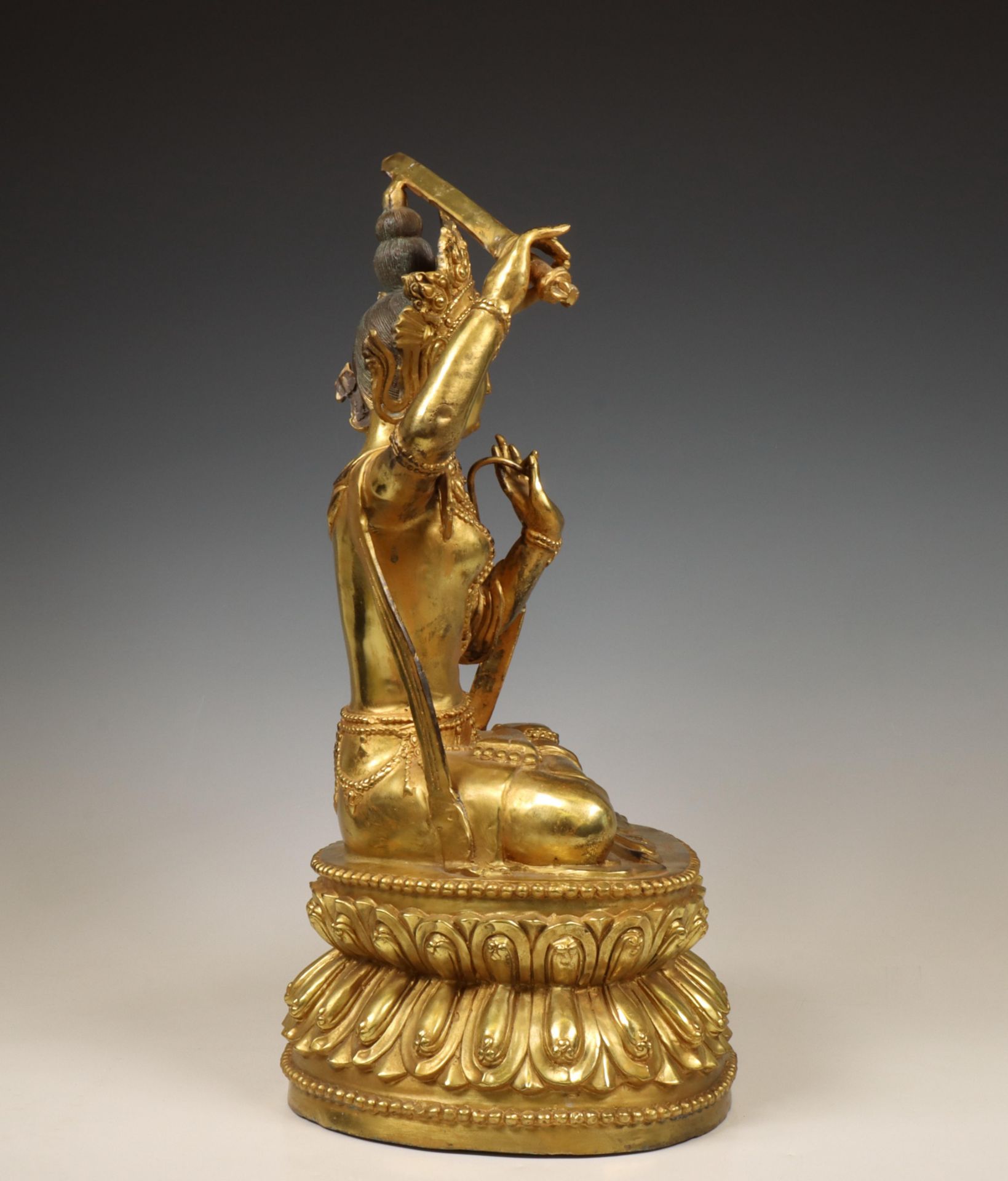 Tibeto-China, gilt bronze figure of Manjushri, 20th century, - Image 5 of 5