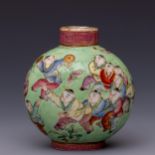 China, large famille rose porcelain 'boys' snuff bottle, 19th century,