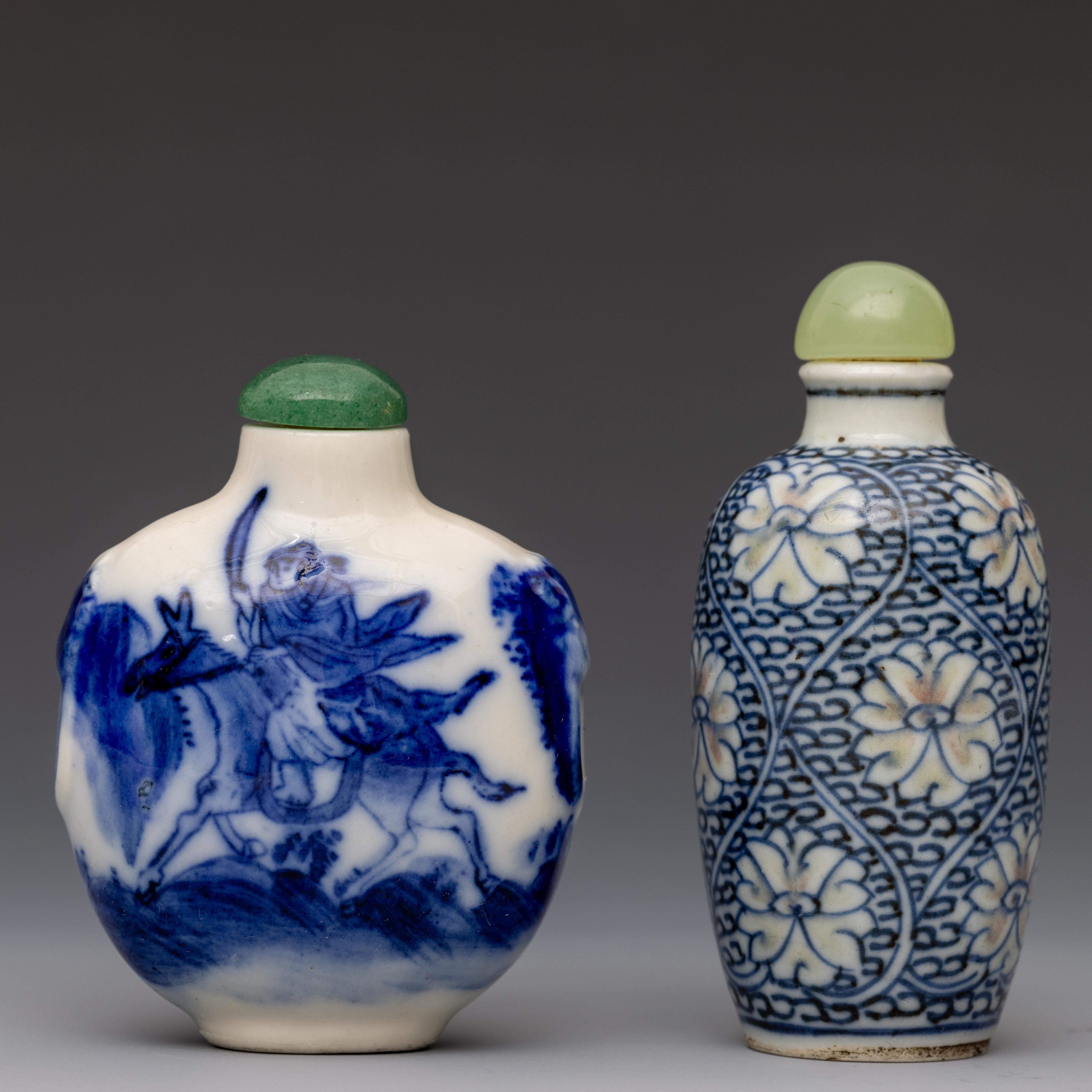 China, two blue and white porcelain snuff bottles and stoppers, 19th-20th century, - Image 2 of 3