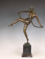 Bronzen sculptuur van danseres met guirlande, Art Deco stijl