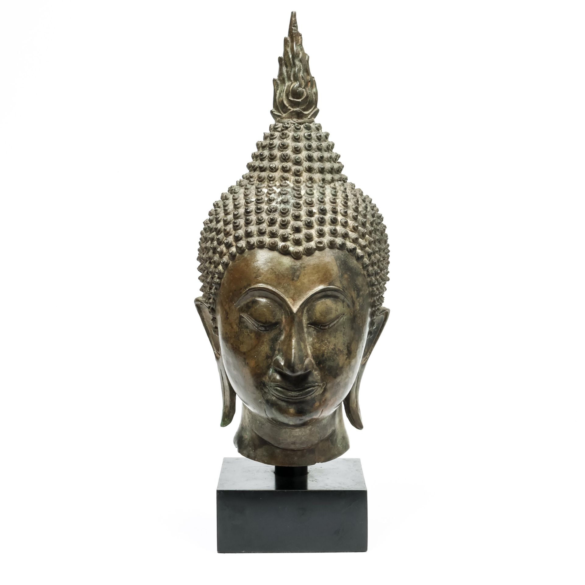 Thailand, bronzen boeddha hoofd in Ayutthaya stijl, 20e eeuw,