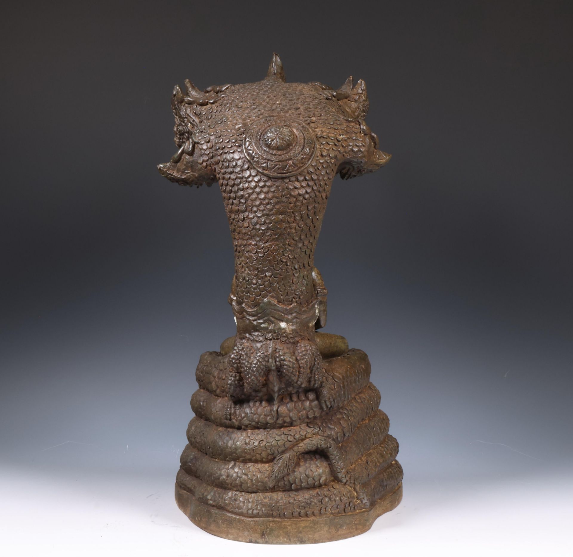 Cambodia, Khmer, bronze figure of Buddha Muchalinda, 19th century, - Image 3 of 4