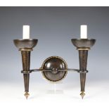 Tweelichts metalen brons kleurige wandapplique, 20e eeuw