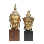Thailand, twee verguld metalen Boeddha hoofden