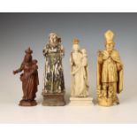 Vier houten gestoken heiligenbeelden, 19e/20e eeuw;