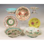 China, zeven verschillende polychrome borden en tazza's, modern,