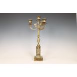 Vuurvergulde vierlicht candelabra, circa 1820.