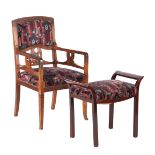 Oak Art Deco armchair and beech wood bench