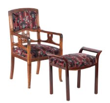 Oak Art Deco armchair and beech wood bench