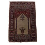 Hand-knotted oriental half-silk prayer rug