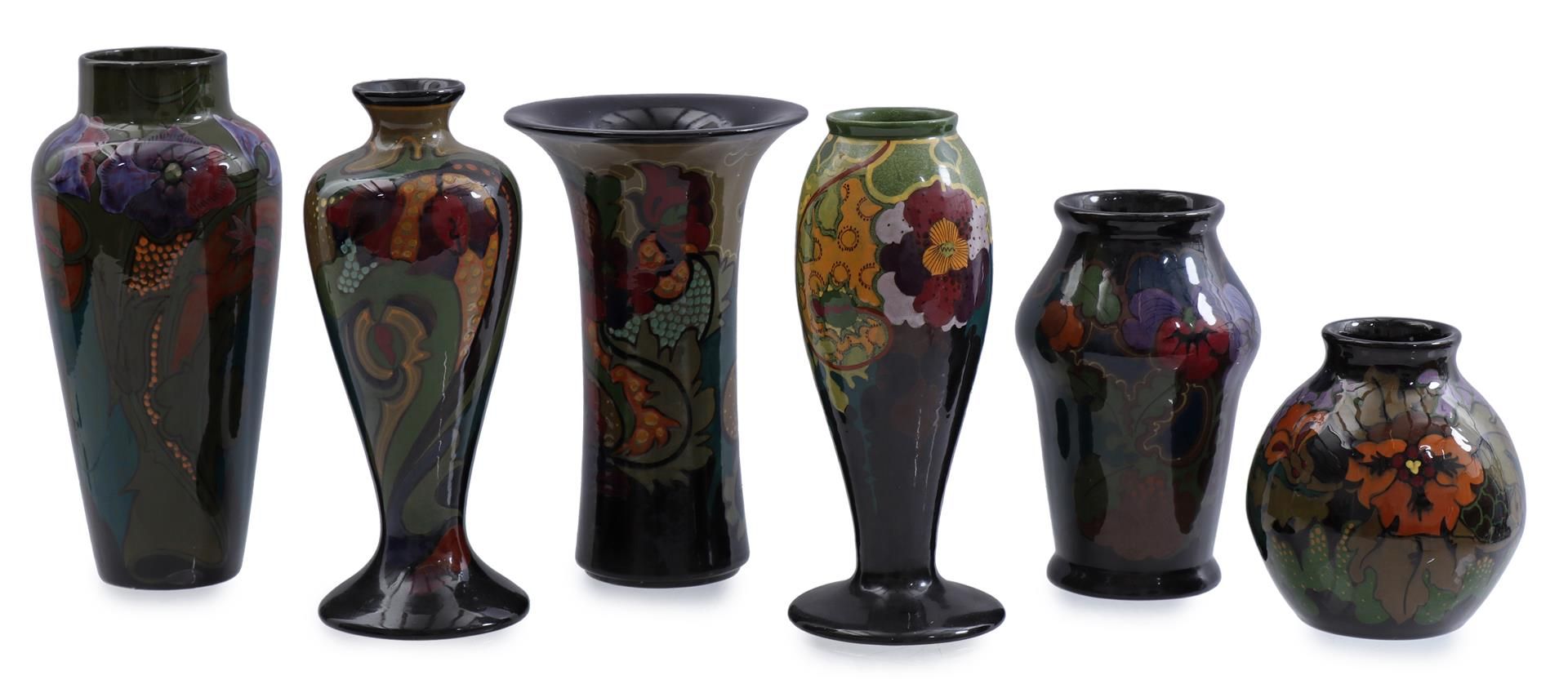 6 various pottery vases