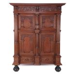 Oak 3-piece 4-door Renaissance style cupboard