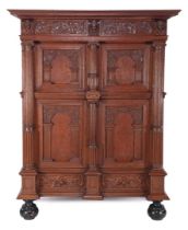 Oak 3-piece 4-door Renaissance style cupboard