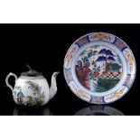 Earthenware teapot and Delft earthenware saucer