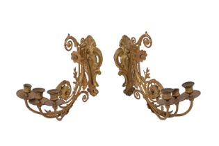 2 classic gold-colored metal wall chandeliers