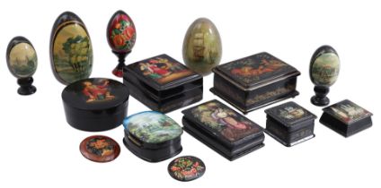 Lot Russian painted lacquer boxes