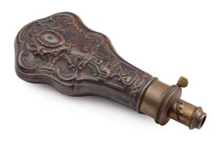 Decorated brass powder horn