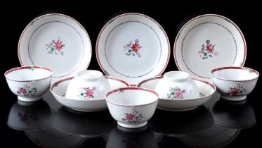 5 porcelain Lowestoft cups and saucers, Qianlong