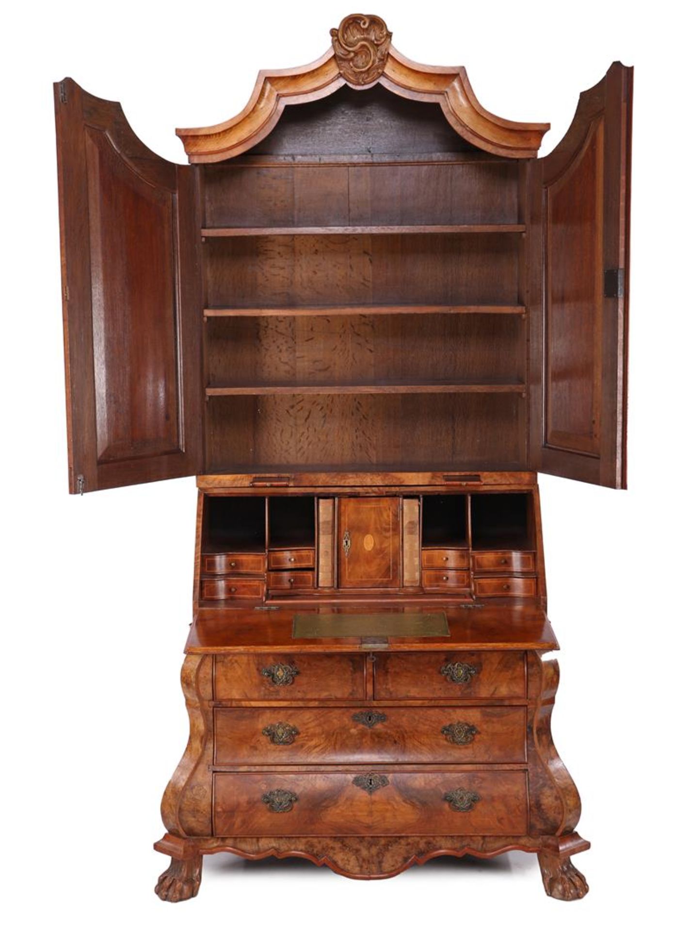 2-piece burr walnut on oak top desk - Image 2 of 2