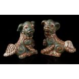 2 green glazed earthenware Foo dogs