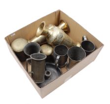 Lot pewter and brass objects