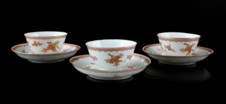 3 porcelain milk and blood cups and saucers, Yongzheng
