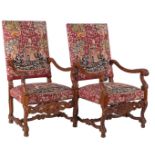 2 classic walnut armchairs