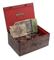 Lot various coins in iron box