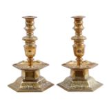 2 brass hexagonal table candlesticks