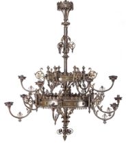 Neo-Gothic brass double crown lamp