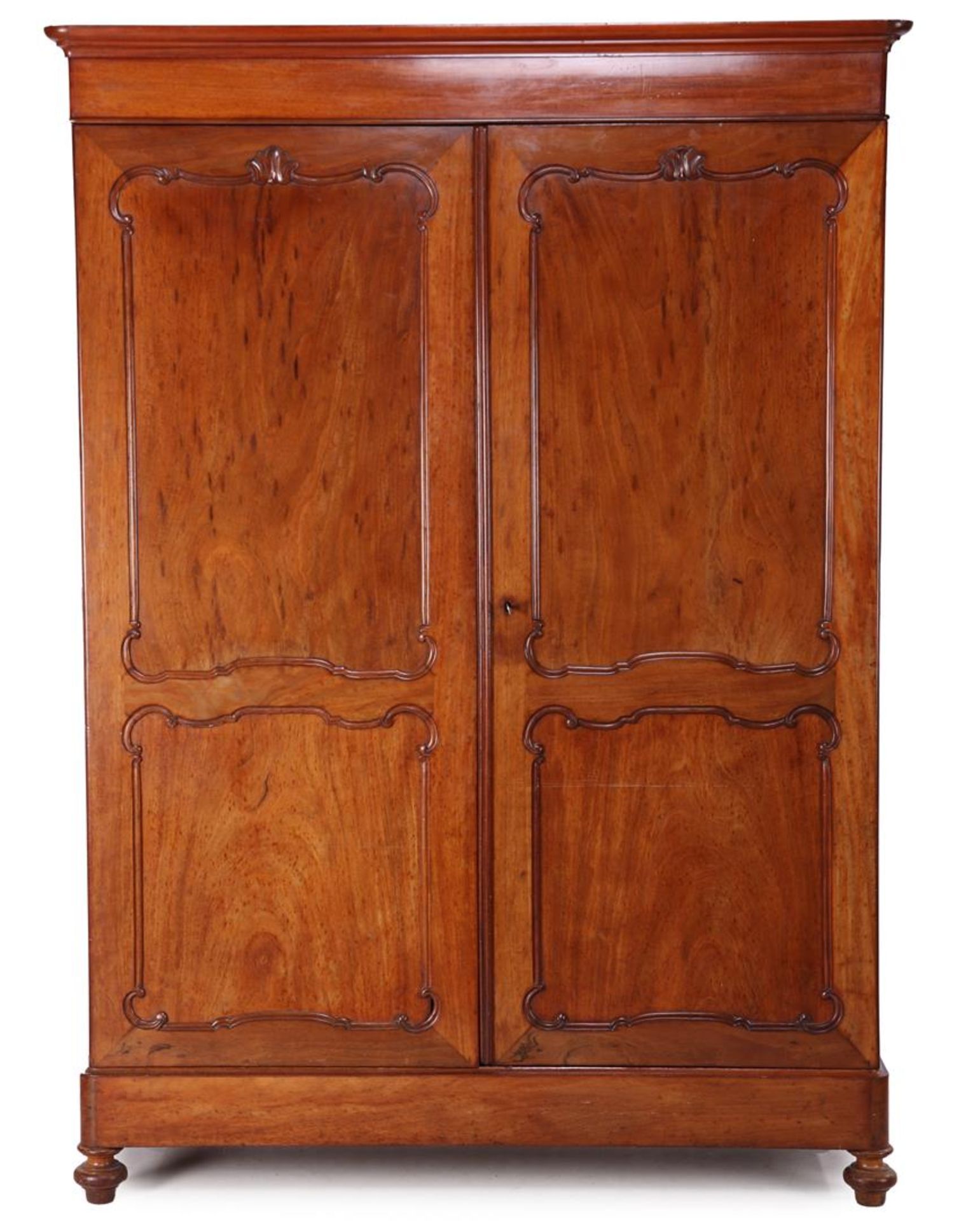 Mahogany veneer on oak linen cupboard