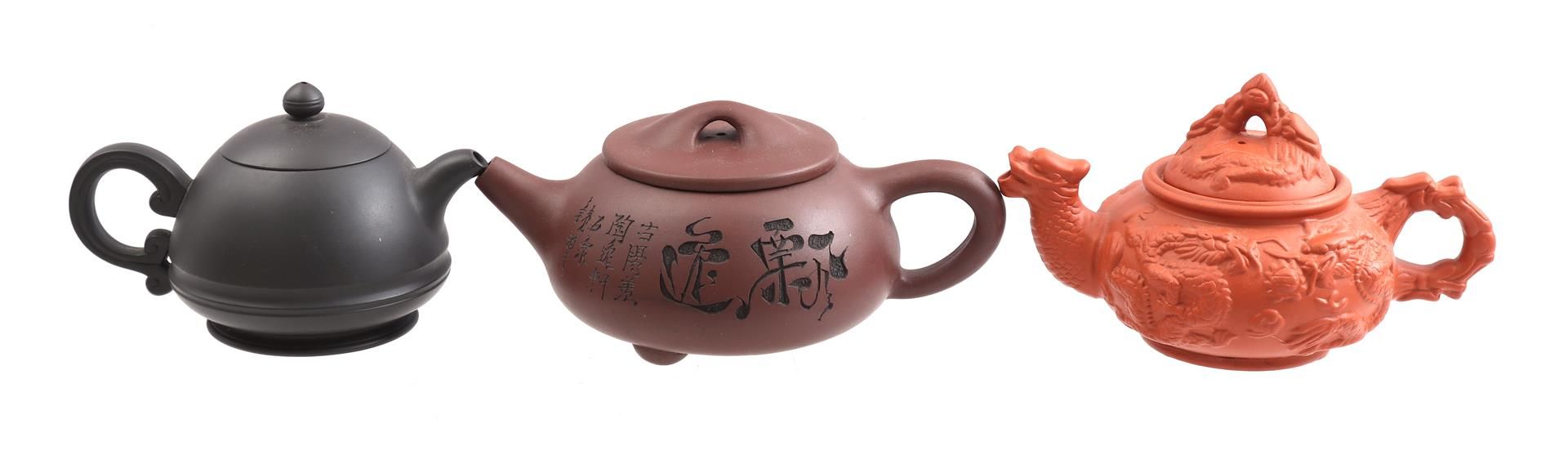 3 Yixing earthenware teapots, China 21th - Image 2 of 3