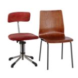 Plywood chair and red upholstered chair