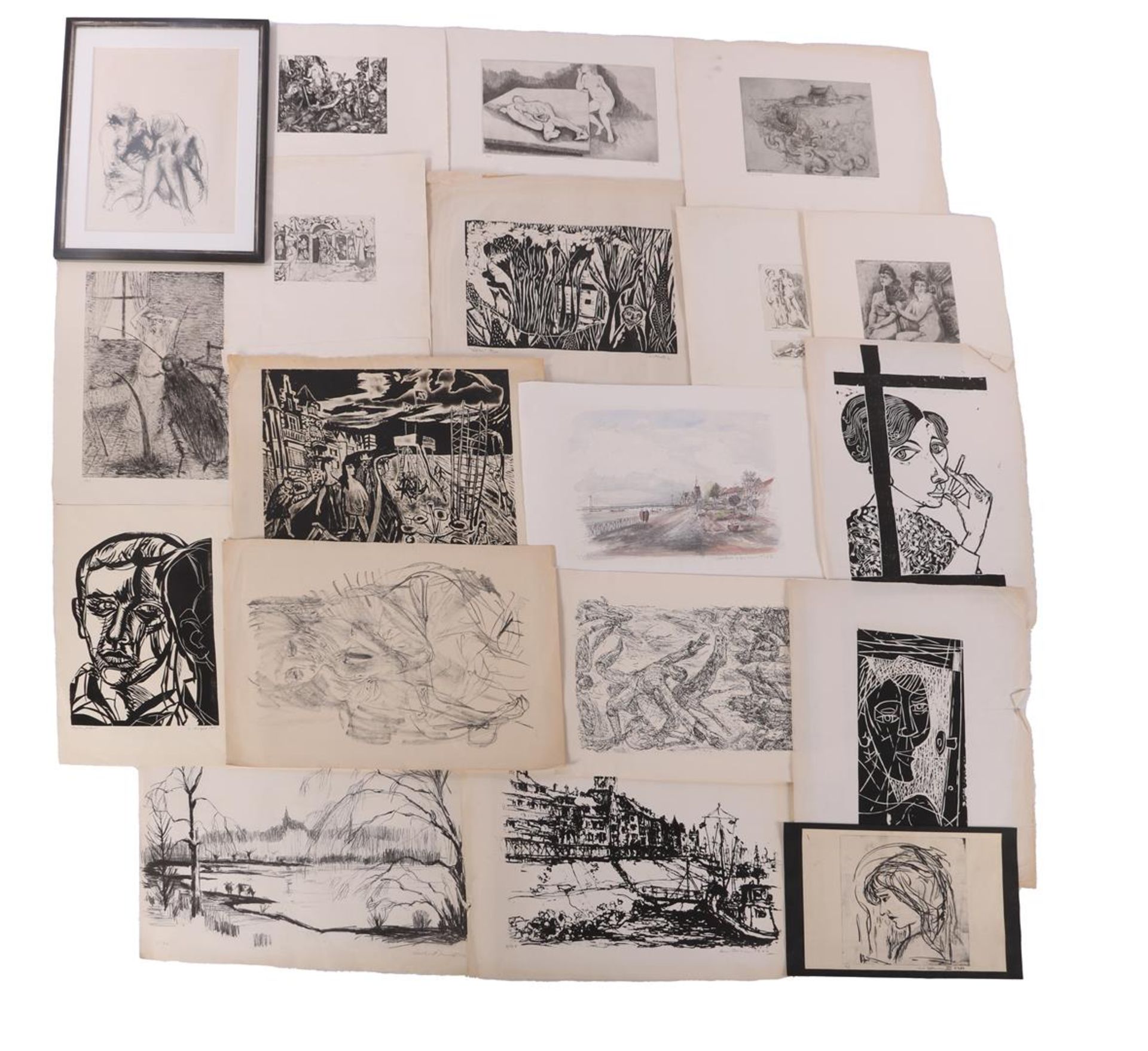 Folder with 19 various etchings