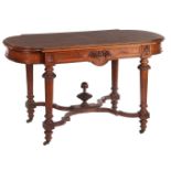 Walnut veneer table with beautiful marquetry inlaid top