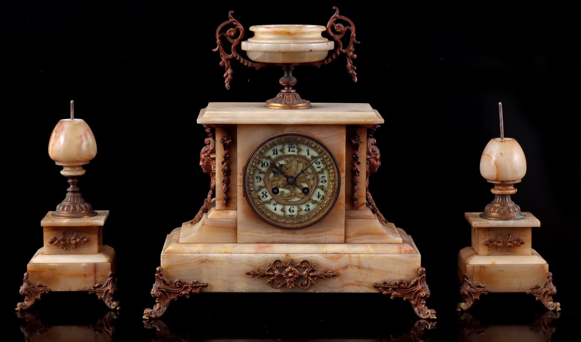 3-piece marble mantel clock set