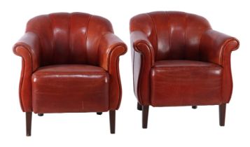 2 brown leather armchairs