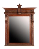 Faceted mirror in oak frame