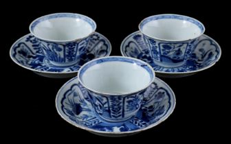 3 porcelain cups and saucers, Kangxi