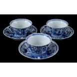 3 porcelain cups and saucers, Kangxi