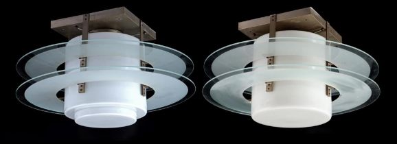 Opaline ceiling lamps with glass discs
