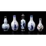 5 porcelain snuff bottles/miniature vases, 18th