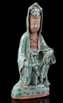 Earthenware green glazed Guanyin