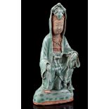 Earthenware green glazed Guanyin